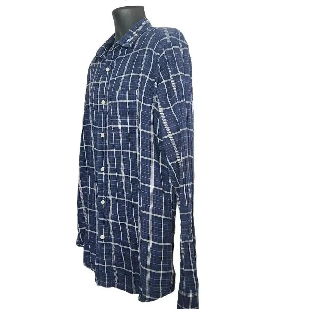 Gap Men's Size Large Blue White Plaid Long Sleeve Button Down Shirt